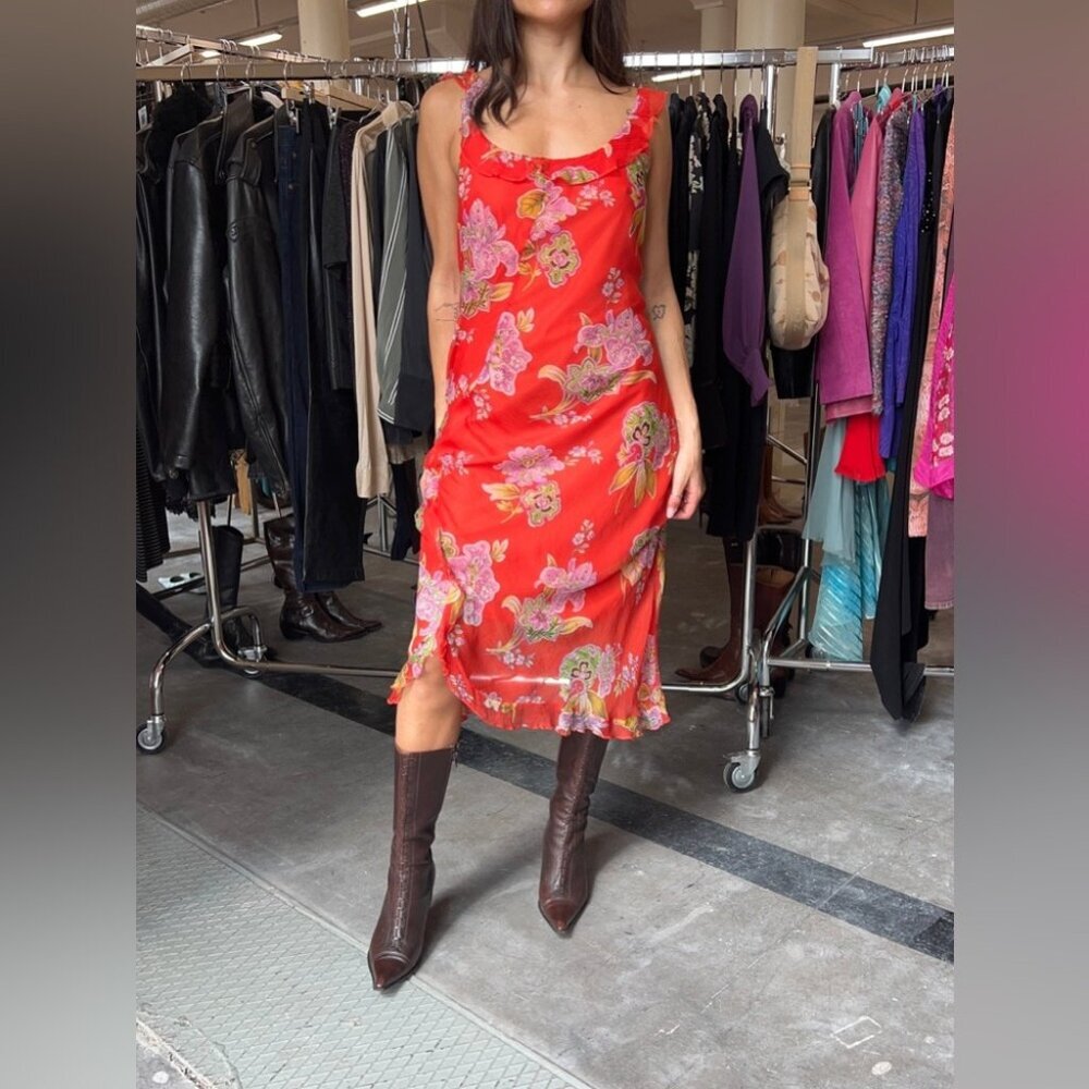 Oui Paisley Print Red Midi Silk Dress